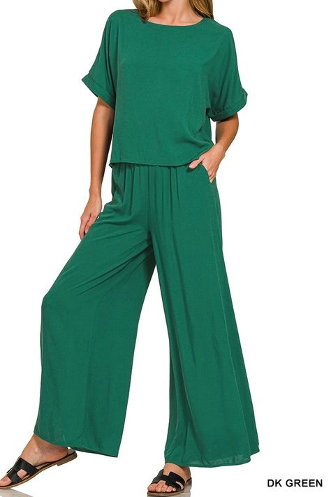 Woven Short Sleeve Pants Set