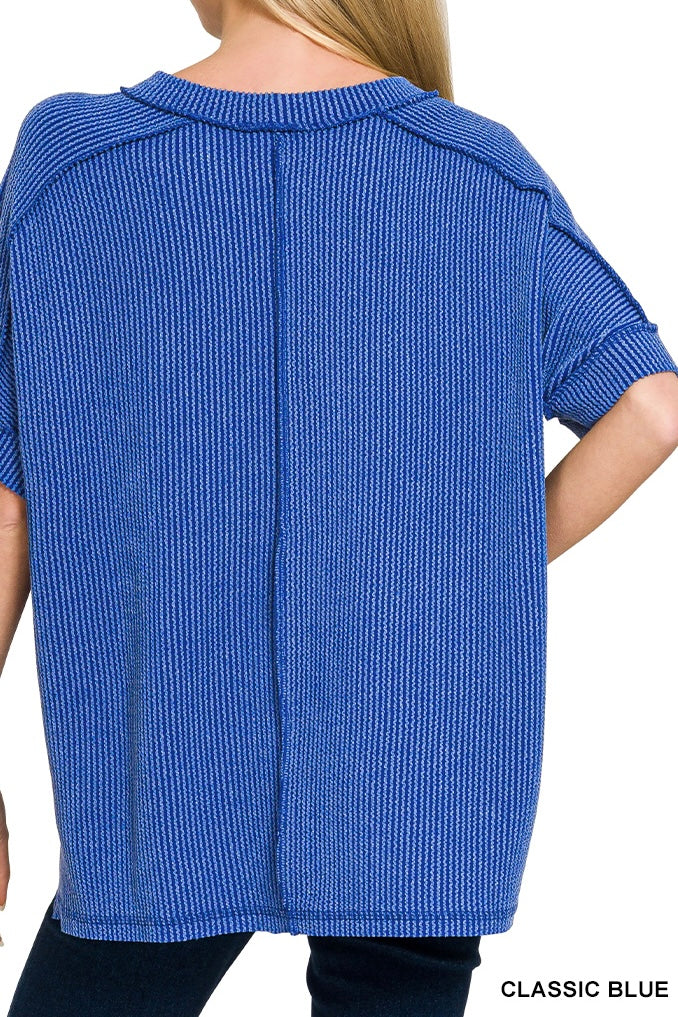 Zenana Short Sleeve Raised Ribbed Crew Neck Top