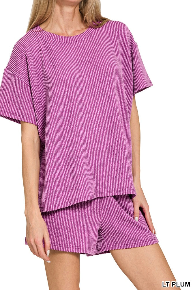 Zenana Raised Ribbed Shorts Set