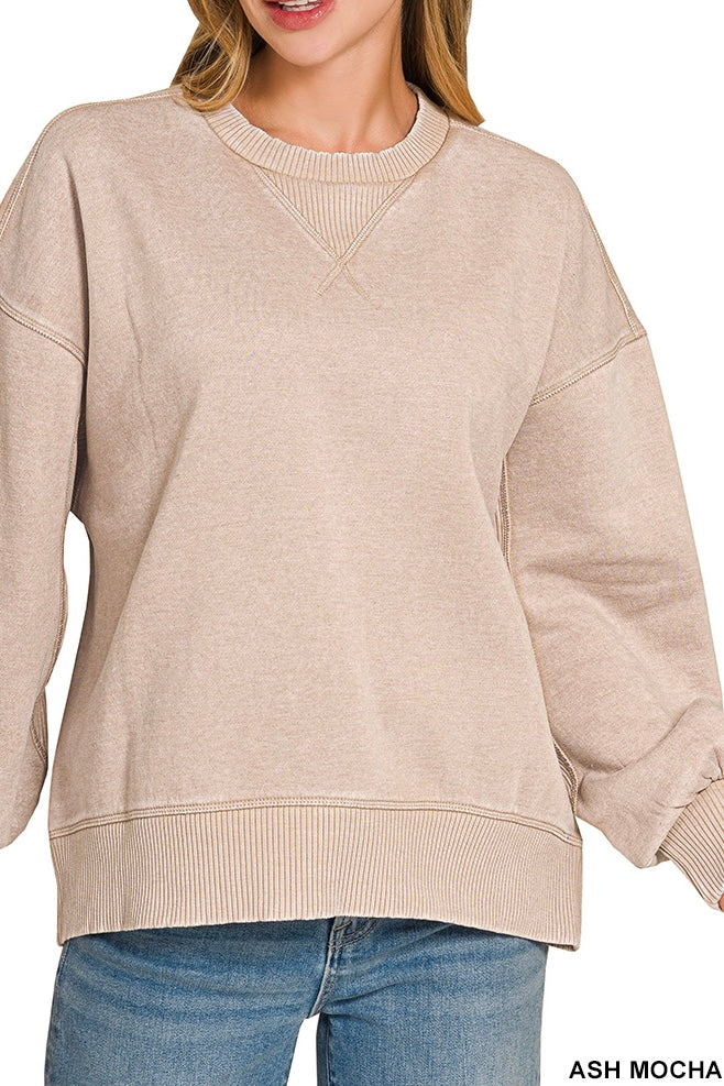 Zenana Slouchy Oversized Ribbed Insert Sweatshirt