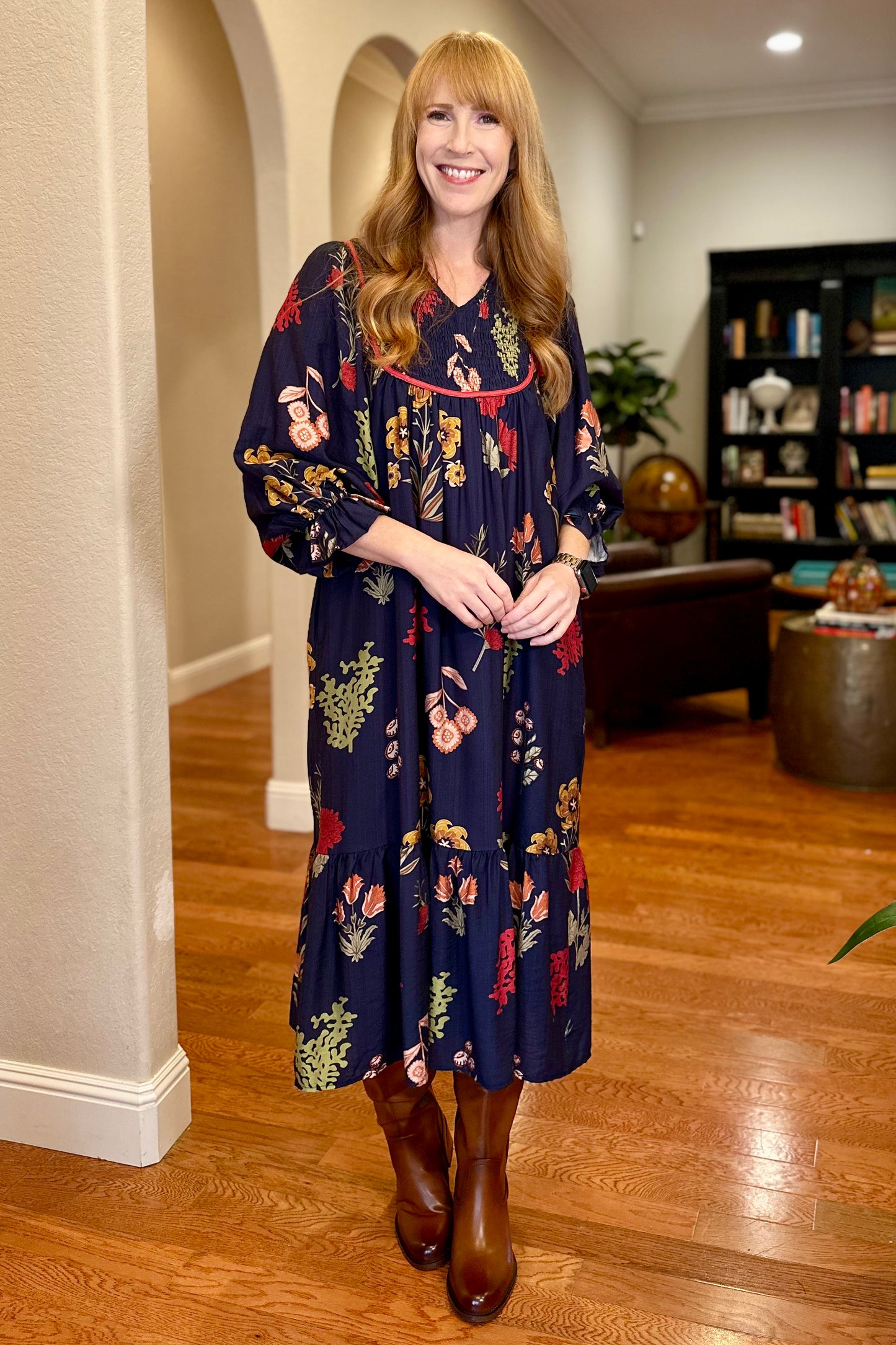 Midnight Floral Mix Midi Dress