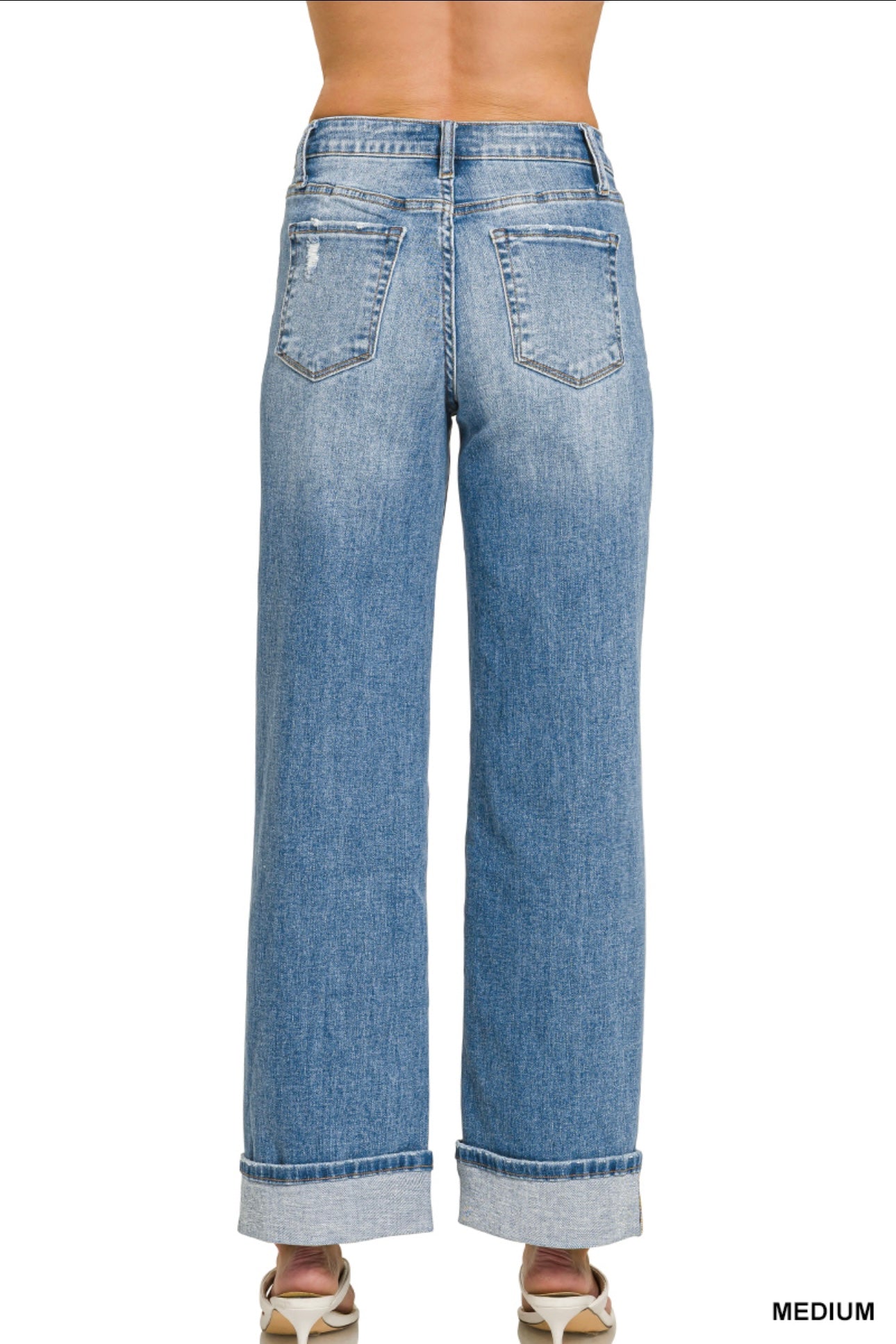 Zenana High Rise wide Leg Cuffed Jeans