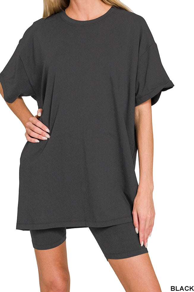 Zenana Premium Stretch Cotton Oversized Bike Shorts Set