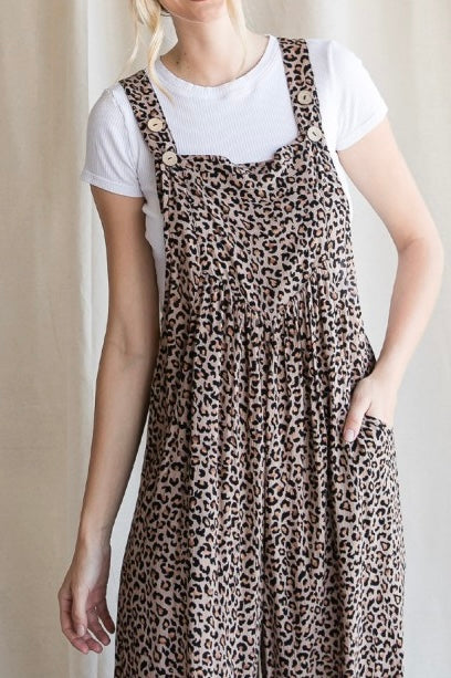 Brown Leopard  Wide Leg Overalls