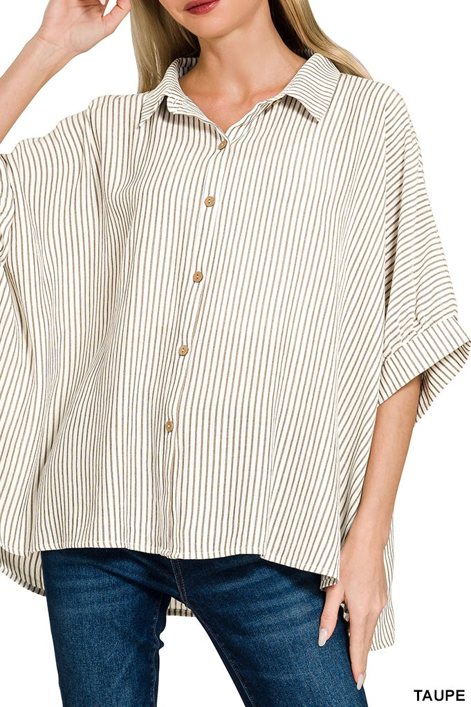 Zenana Stripe Woven Boxy Top