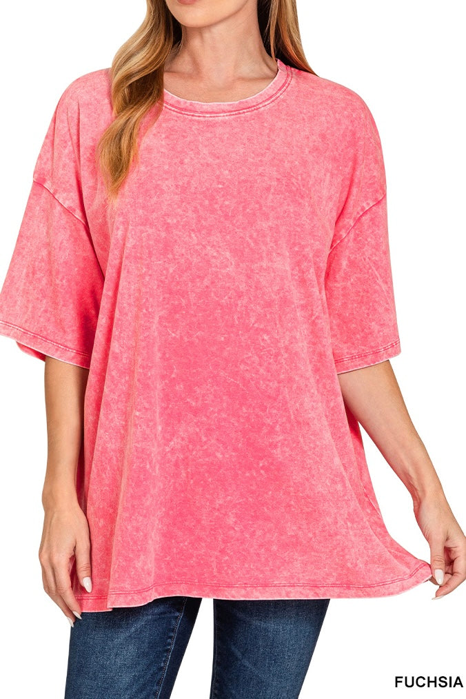 Zenana Acid Wash Oversized Boyfriend Tee