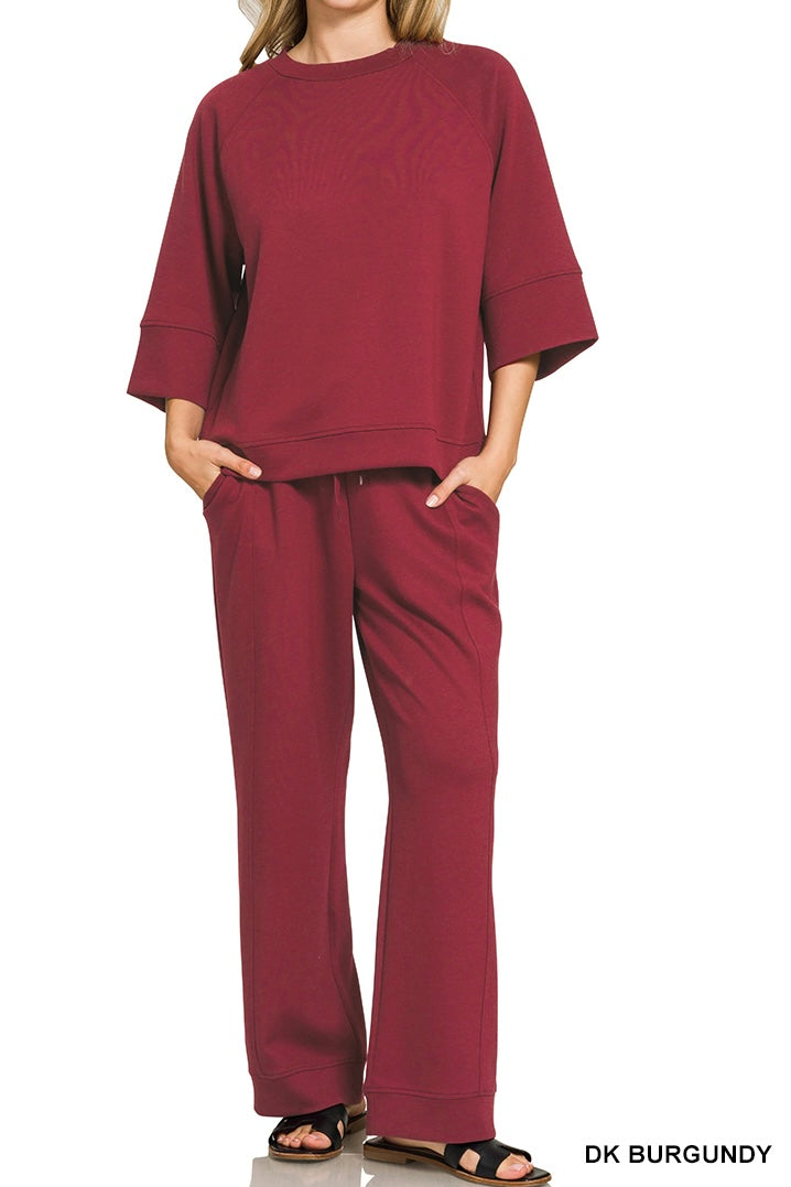 Zenana 3/4 Sleeve Banded Pants Set
