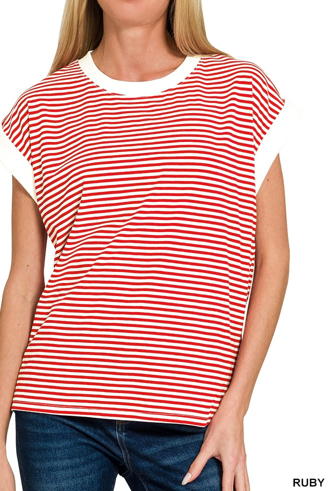 Zenana Stripe Contrast Rib Banded Top