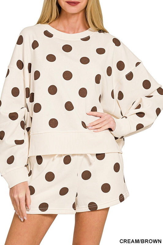 Zenana Polka Dot Shorts Sweat Set