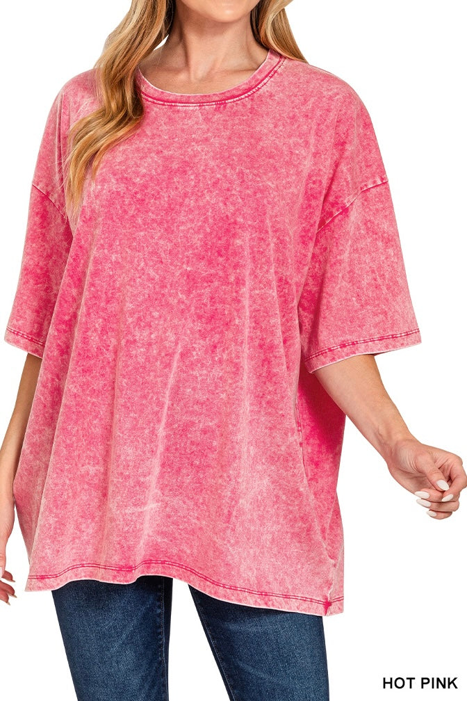 Zenana Acid Wash Oversized Boyfriend Tee
