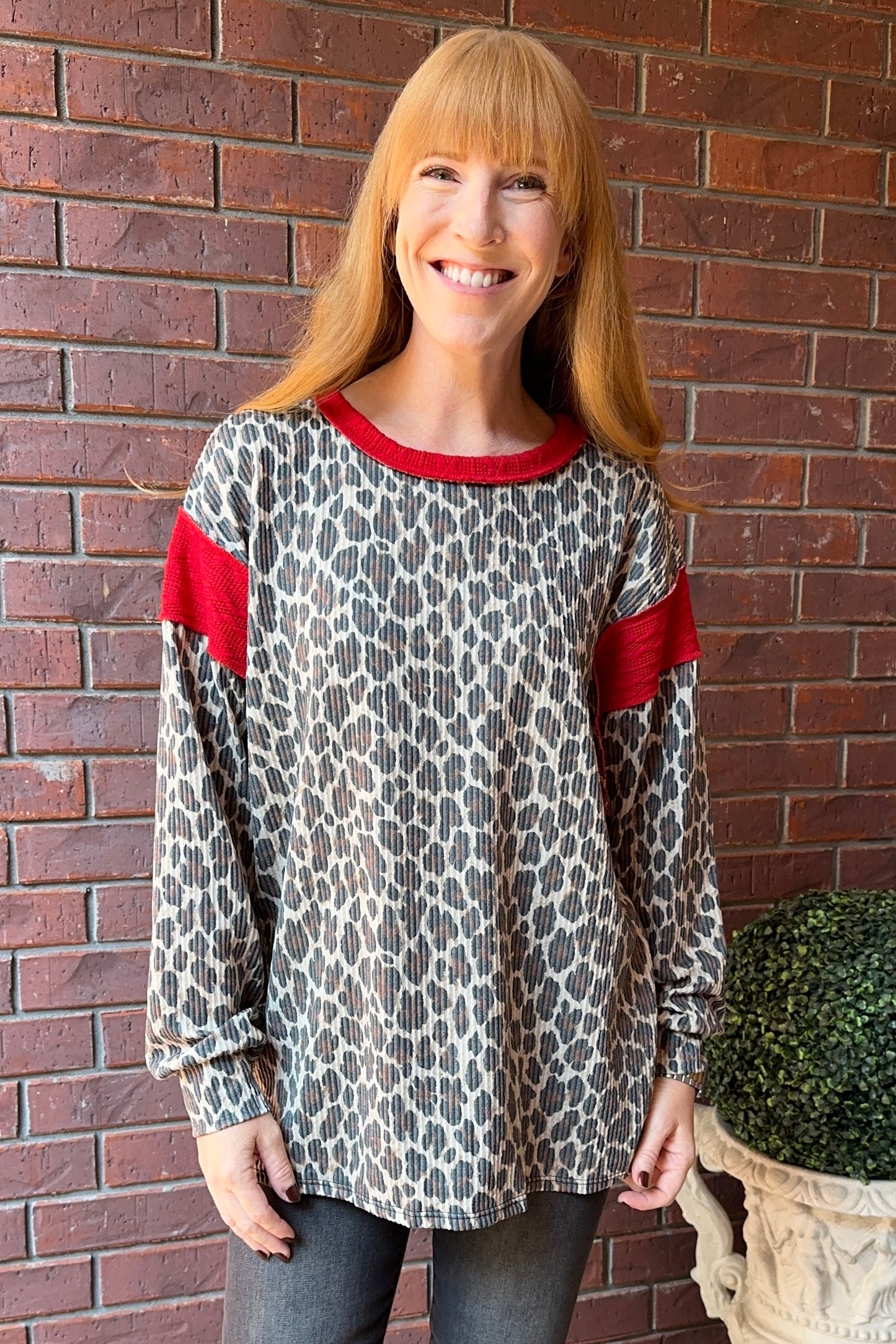 PUFF SLEEVE ANIMAL URBAN RIB  TOP