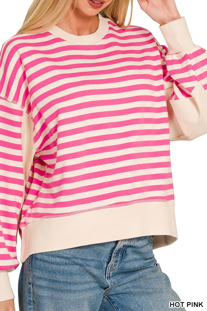 Zenana Stripe Fleece Ribbed Insert Sweatshirts
