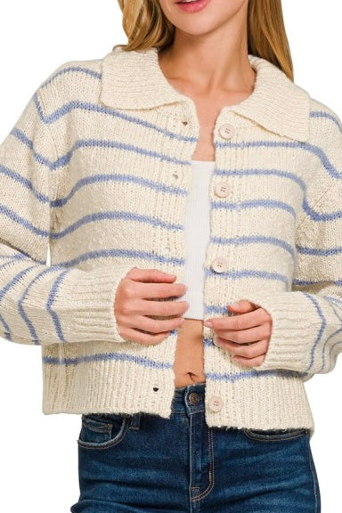 Blue/Taupe Stripe Cardigan