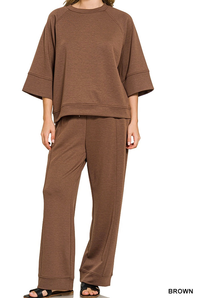 Zenana 3/4 Sleeve Banded Pants Set