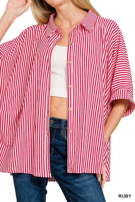 Oversized Stripe Button Down Top