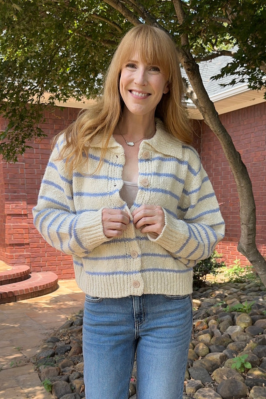 Blue/Taupe Stripe Cardigan