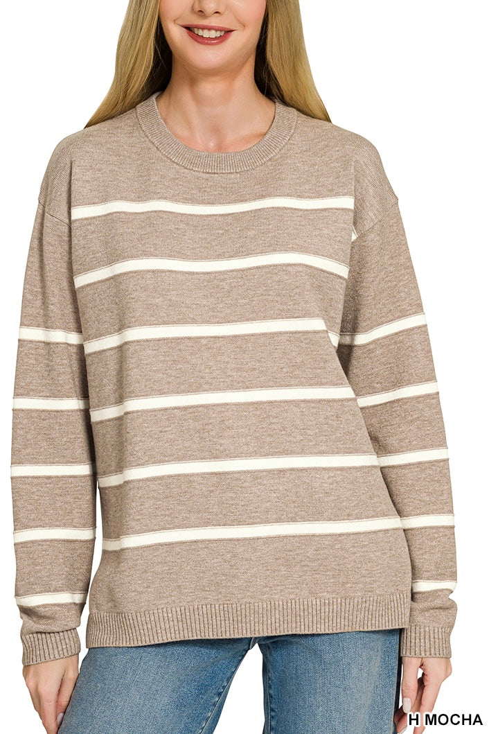 Zenana Viscose Stripe Crew Top