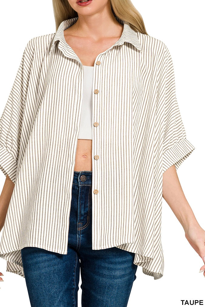 Zenana Stripe Woven Boxy Top