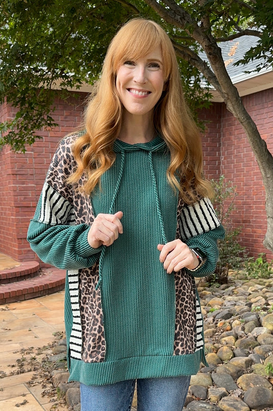 Green/Stripe Leopard Hoodie