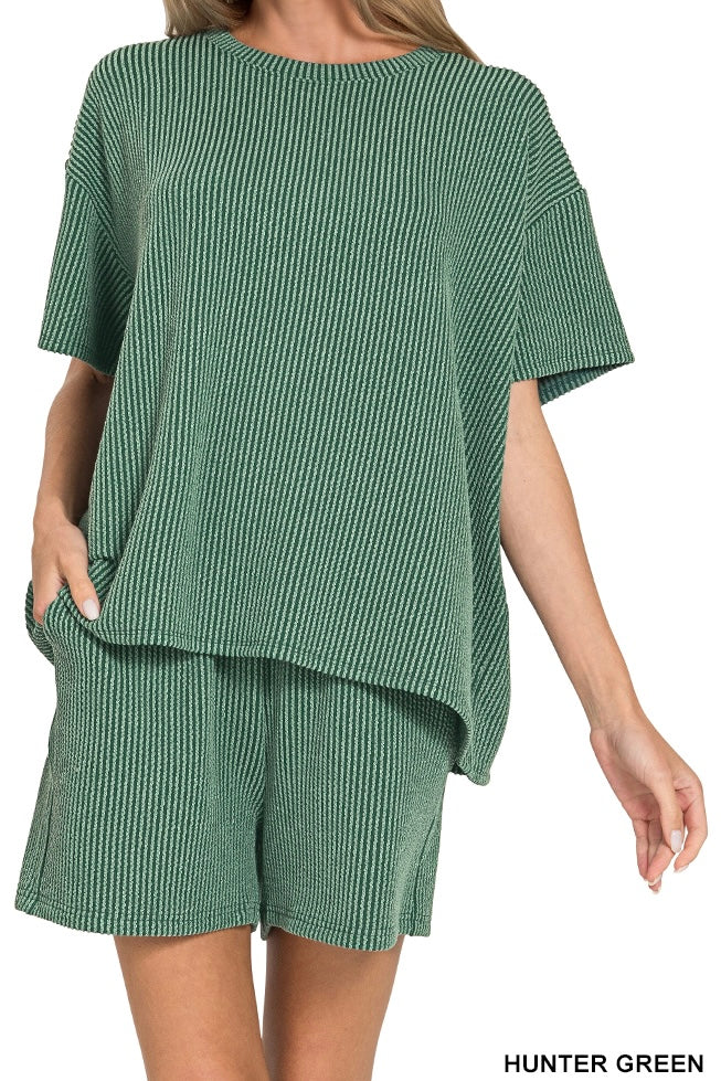 Zenana Raised Ribbed Shorts Set