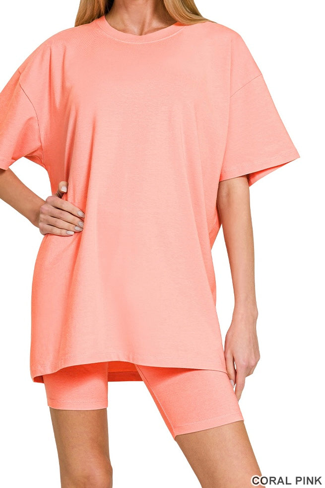Zenana Premium Stretch Cotton Oversized Bike Shorts Set