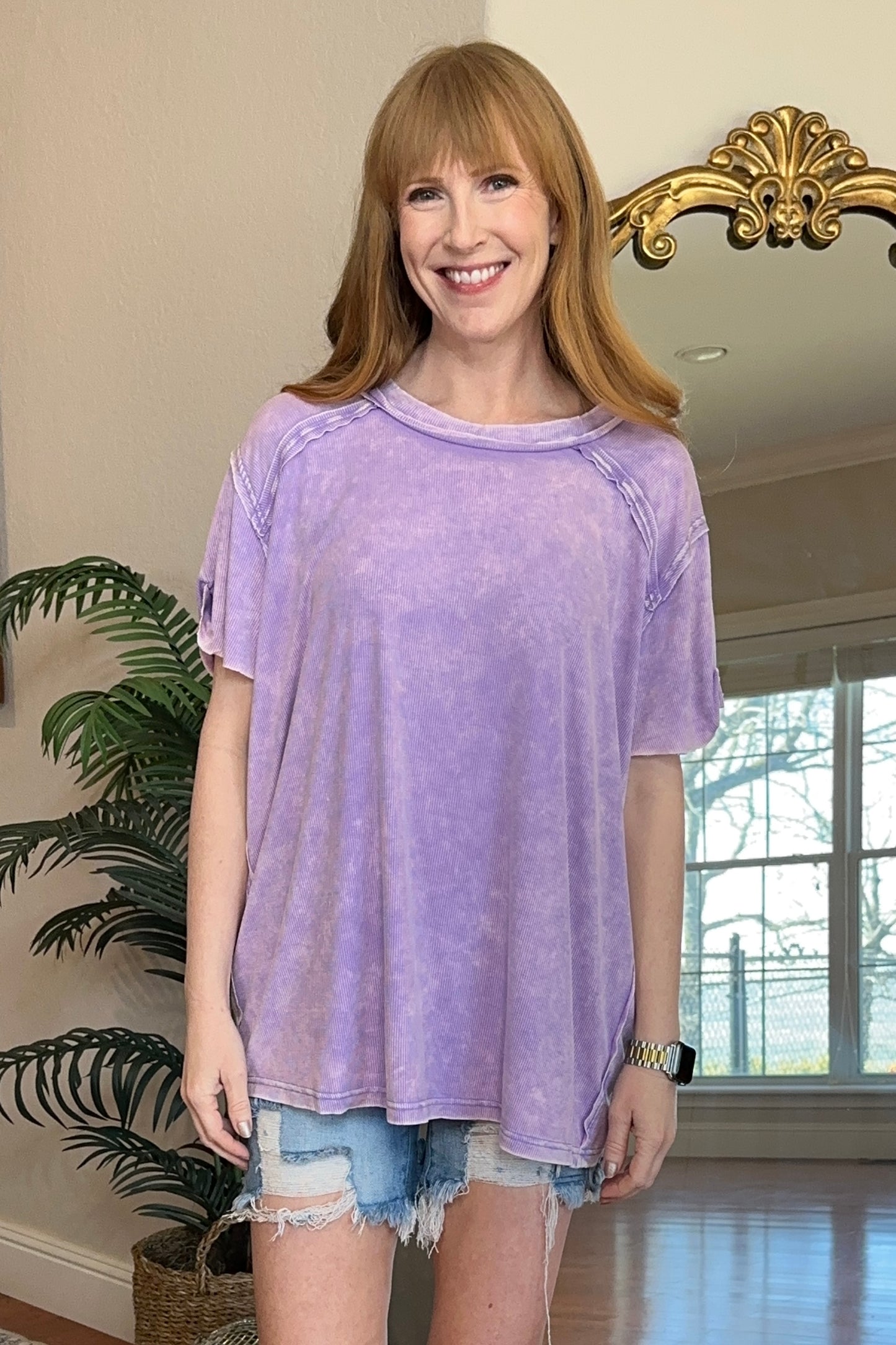 Washed Ribbed Short Sleeve Top