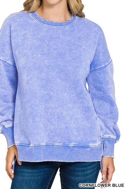 Acid Wash Fleece High/Low Pocket Pullover