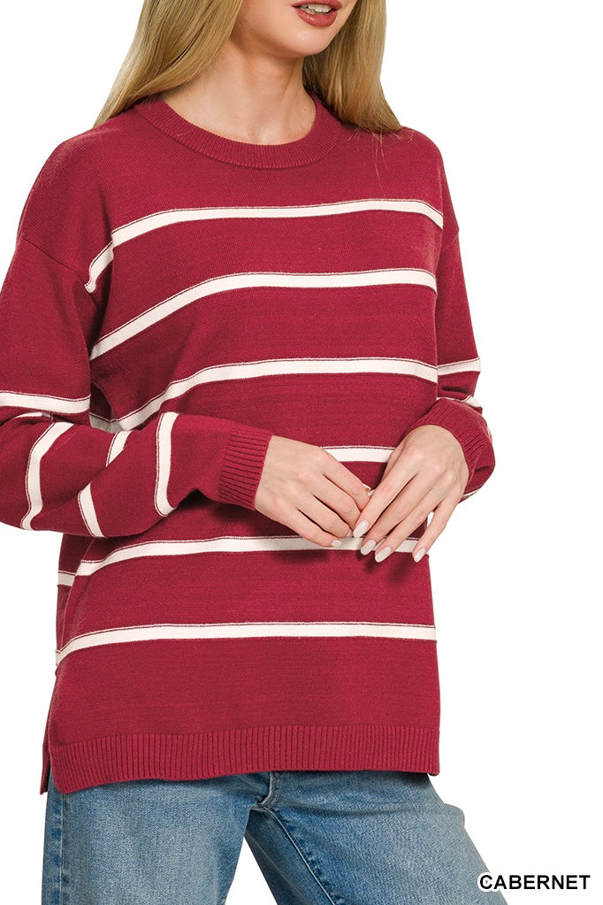 Zenana Viscose Stripe Crew Top