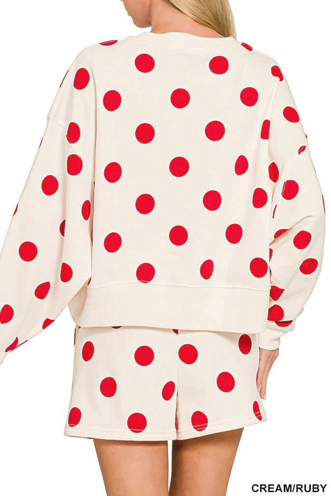 Zenana Polka Dot Shorts Sweat Set