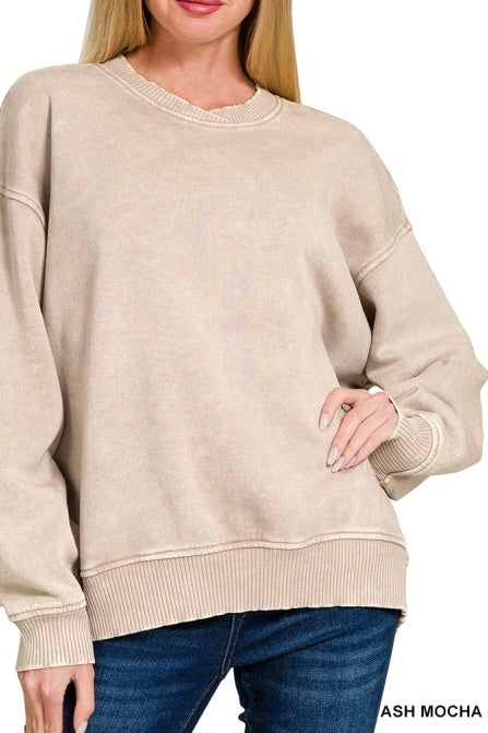 Oversized Acid Wash Pullover Sweatshirt
