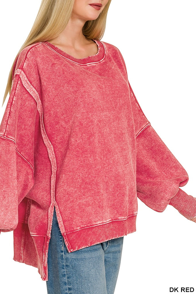 Zenana Acid Wash Batwing Sweatshirt
