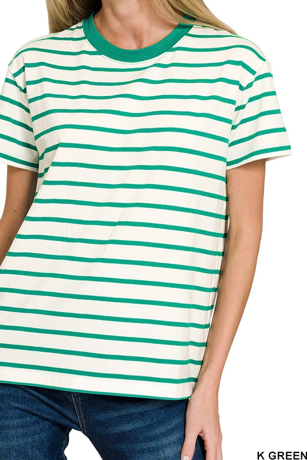 Zenana Stripe Crew Neck Tee
