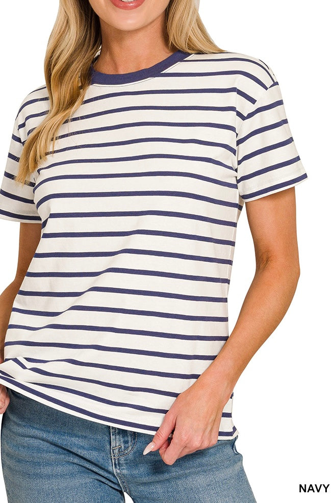 Zenana Stripe Crew Neck Tee