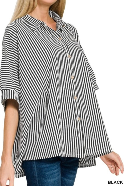 Oversized Stripe Button Down Top