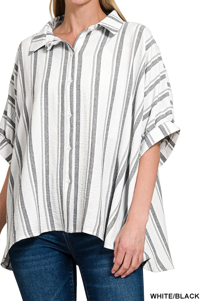 Zenana Woven Double Stripe Oversize Boxy Top