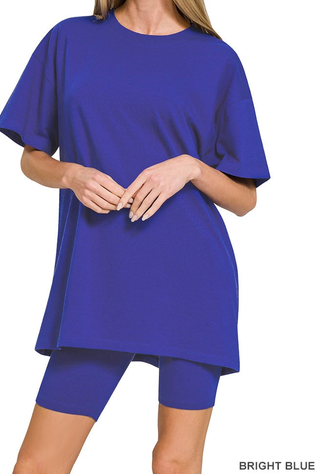 Zenana Premium Stretch Cotton Oversized Bike Shorts Set