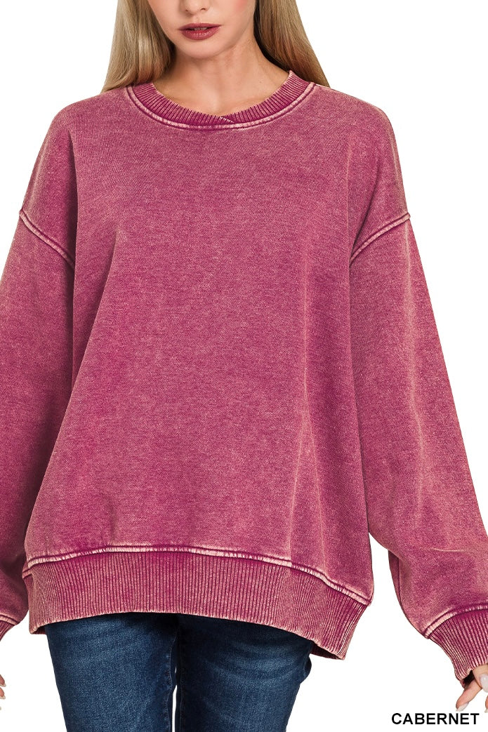 Zenana Oversized Rib Overlay Neck Sweatshirt