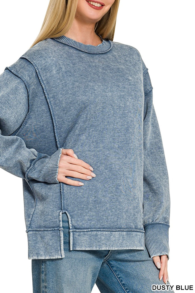 Zenana Acid Wash Exposed Seam Sweatshirt