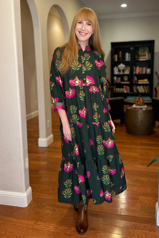 Forrest/Fuchsia Mix Midi Dress