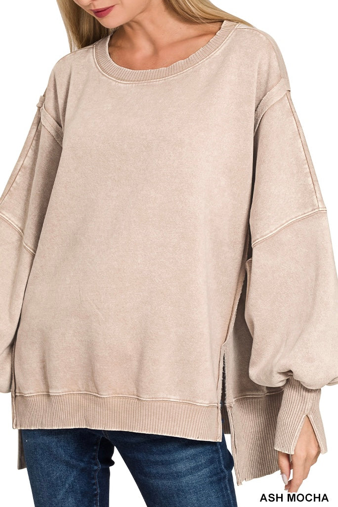 Zenana Acid Wash Batwing Sweatshirt