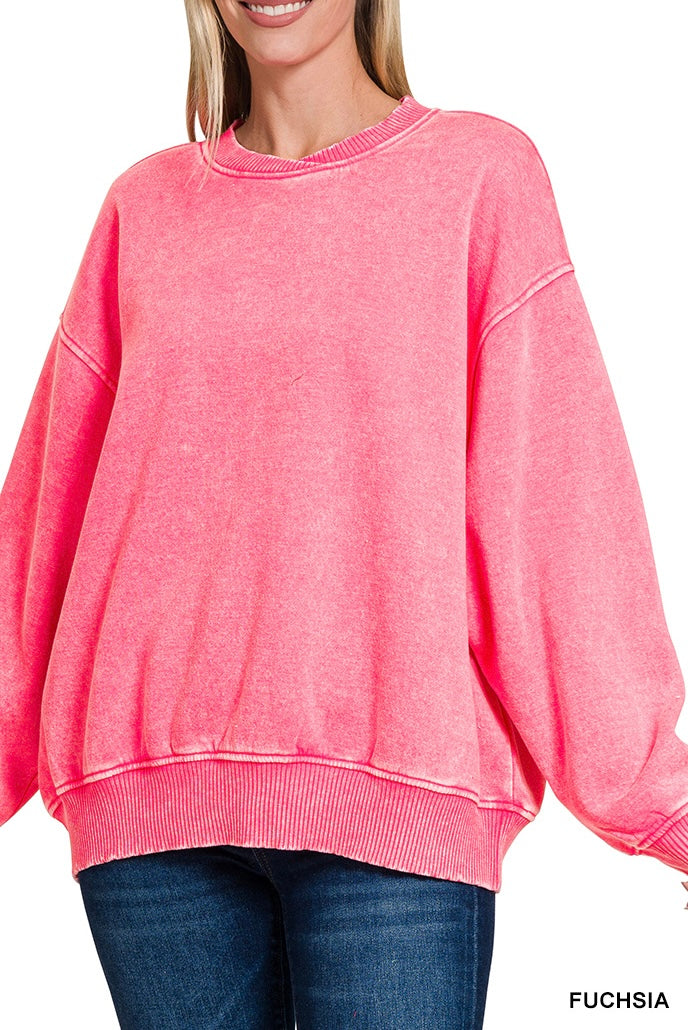 Zenana Oversized Rib Overlay Neck Sweatshirt