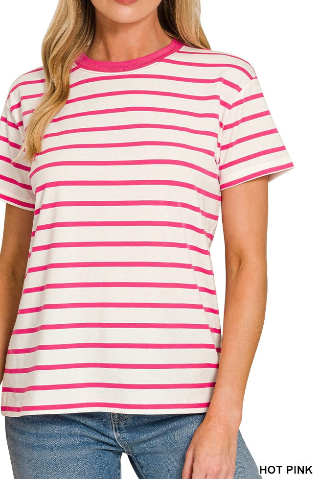 Zenana Stripe Crew Neck Tee
