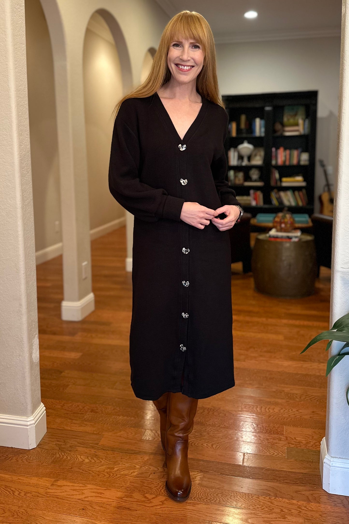 Black Ribbed Button Down Dress Cardigan