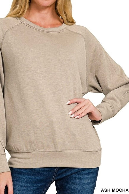 Ash Mocha Scuba Crew Neck Straight Pants Set