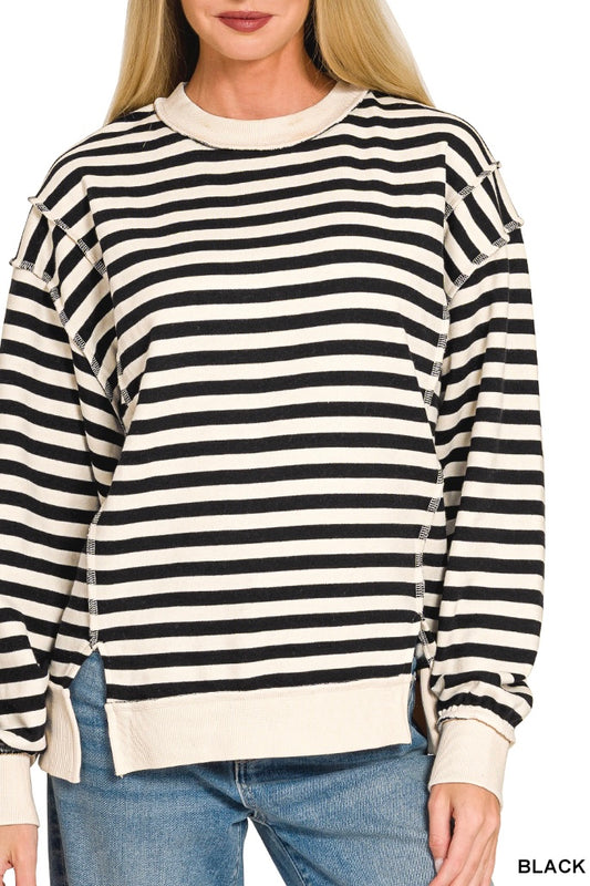 Zenana Stripe Reverse Seam Sweatshirt