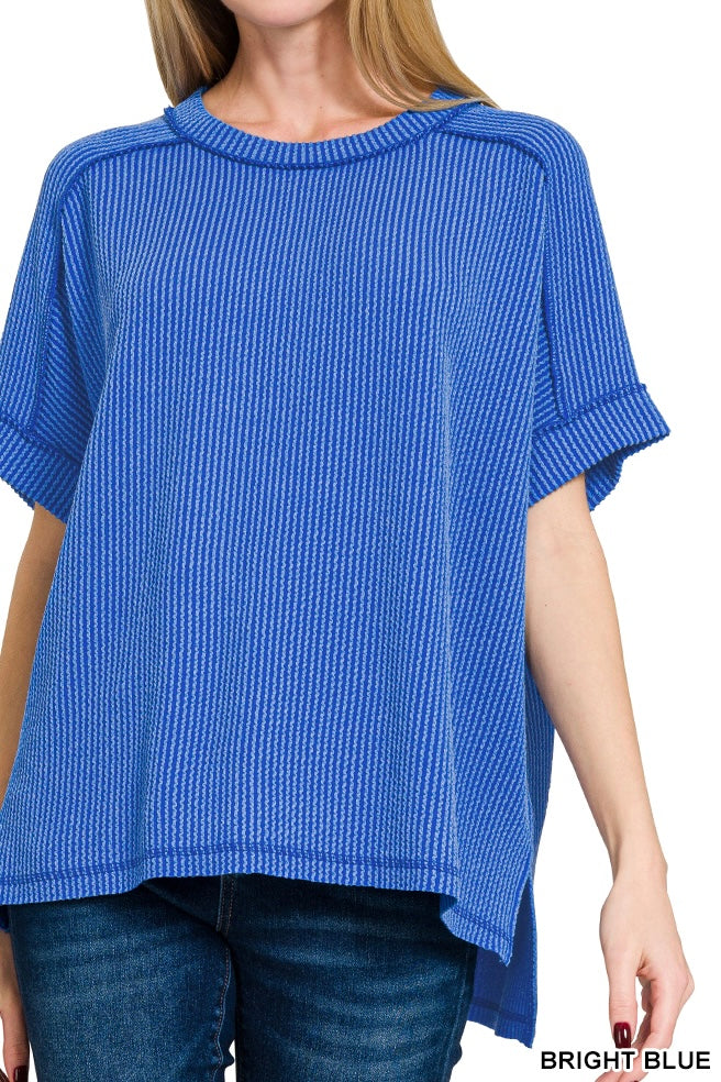 Zenana Short Sleeve Raised Ribbed Crew Neck Top