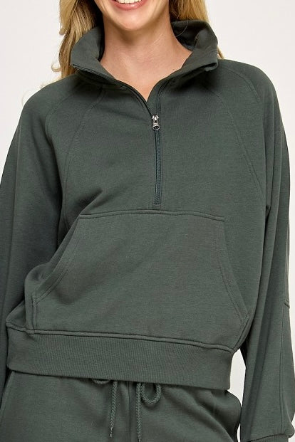 1/2 Zip Thumb Hole Kangaroo Pocket Pullover