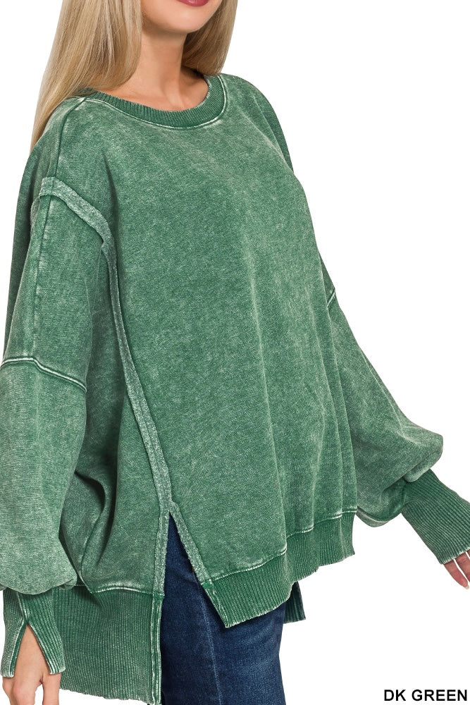 Zenana Acid Wash Batwing Sweatshirt