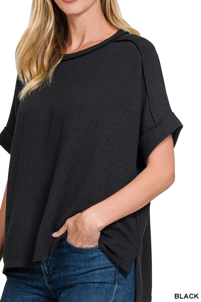 Zenana Short Sleeve Raised Ribbed Crew Neck Top