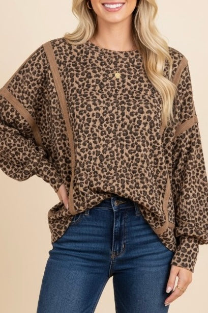 Reverse Seam Leopard Pullover
